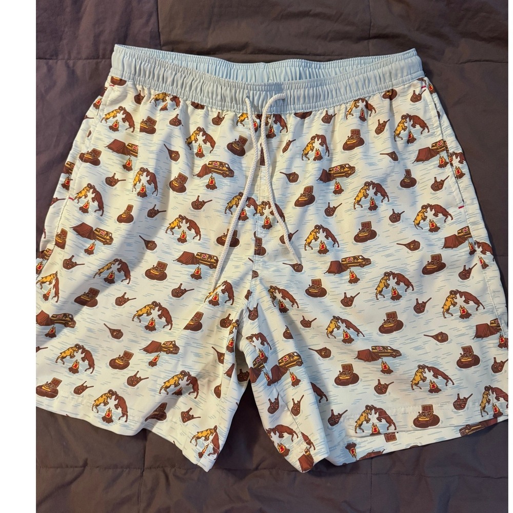 Magellan Outdoors Shiner Beer Swim Trunks Mens Large Blue Camping Print